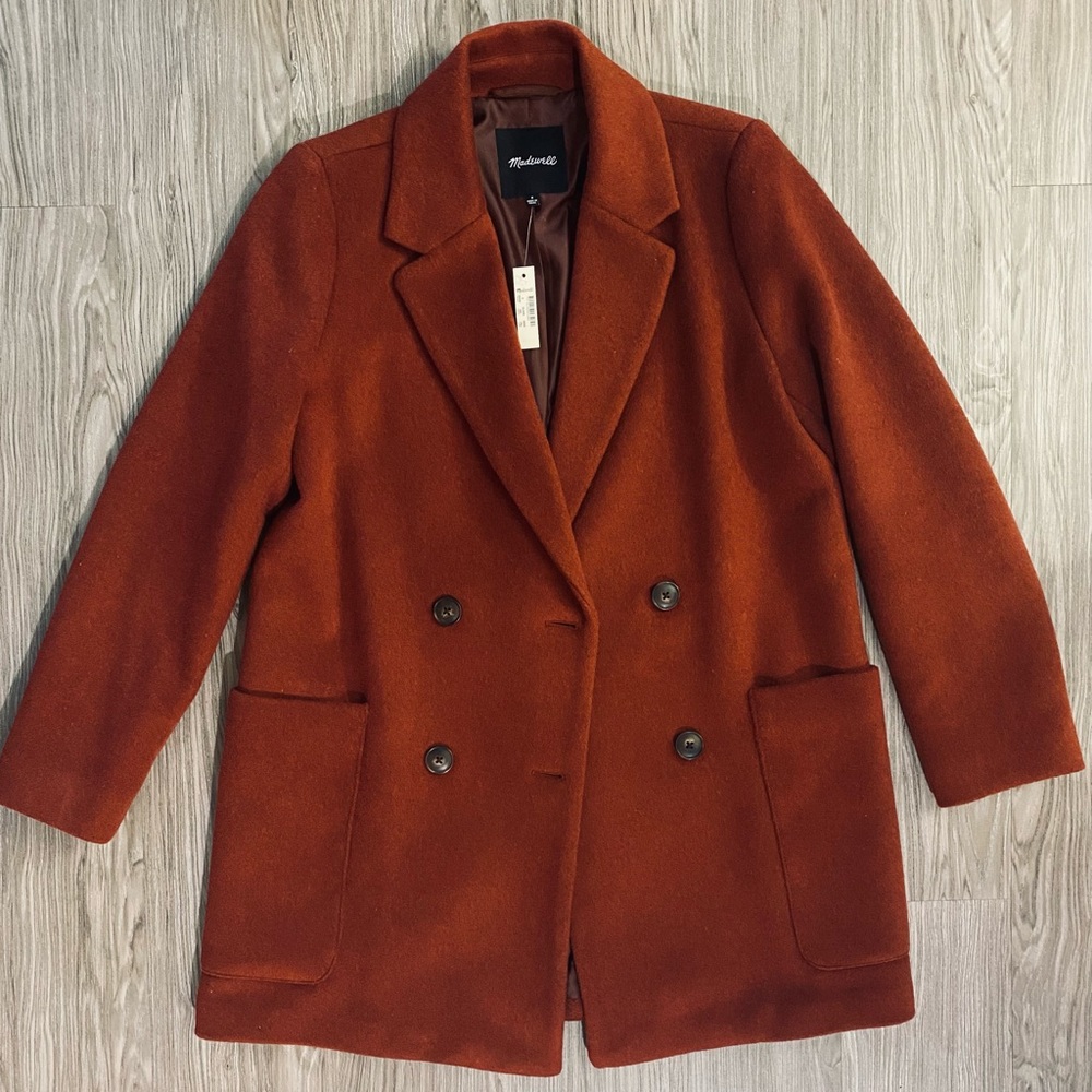 Madewell Hollis Double-breasted Coat in Rust